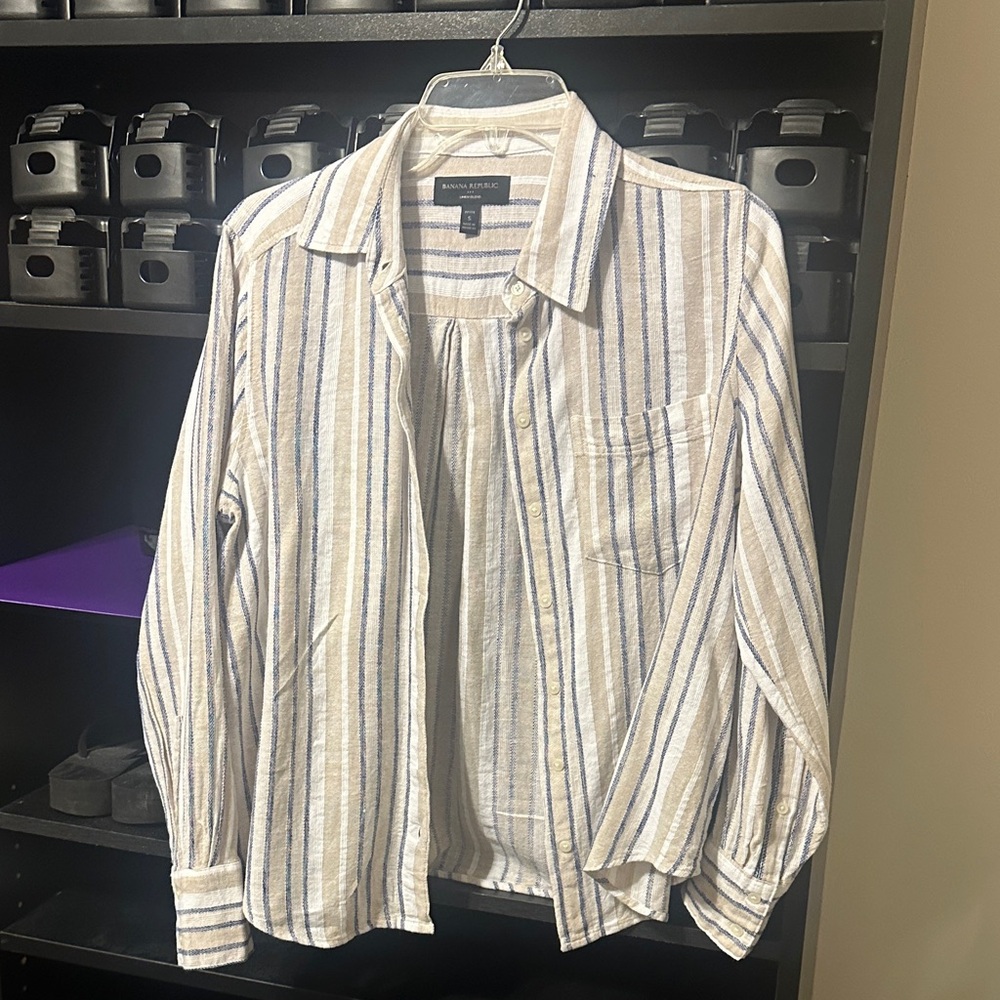 Banana Republic Beige and Blue Striped Shirt
